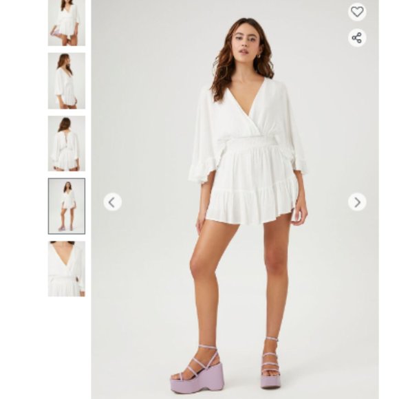 NWT Plunging White Ruffle Trim Romper Size Small NEW - Picture 1 of 10